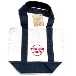 Trader Joe's Mini Canvas Tote Bag Navy Blue